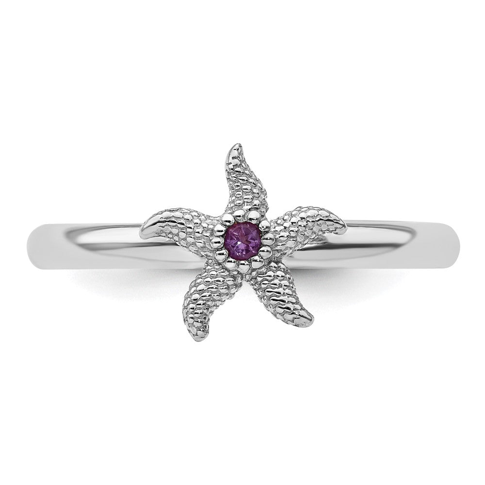 Sterling Silver Stackable Expressions Amethyst Starfish Ring Size -7