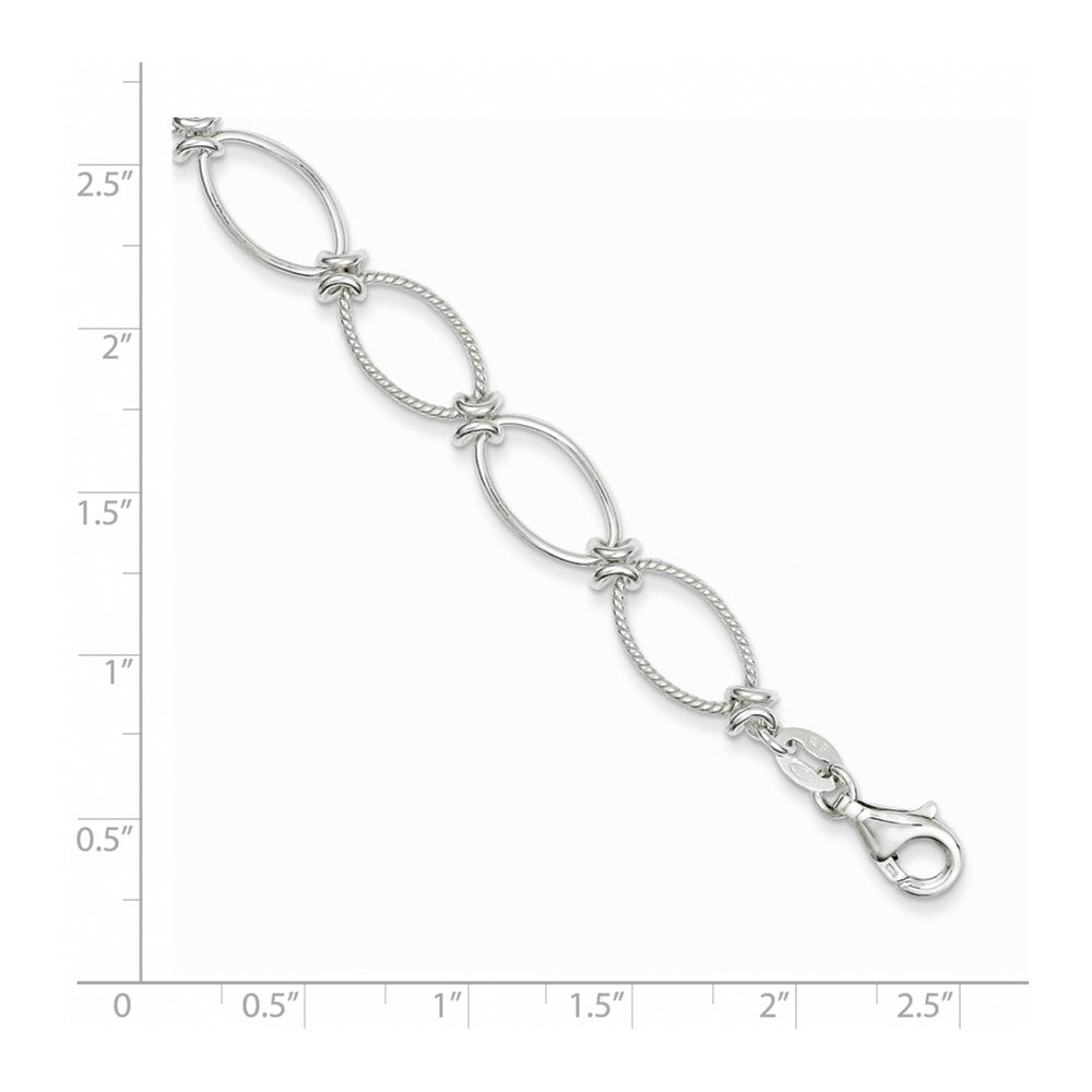 Sterling Silver Polished Textured Fancy Oval Link Bracelet 7.5 inches