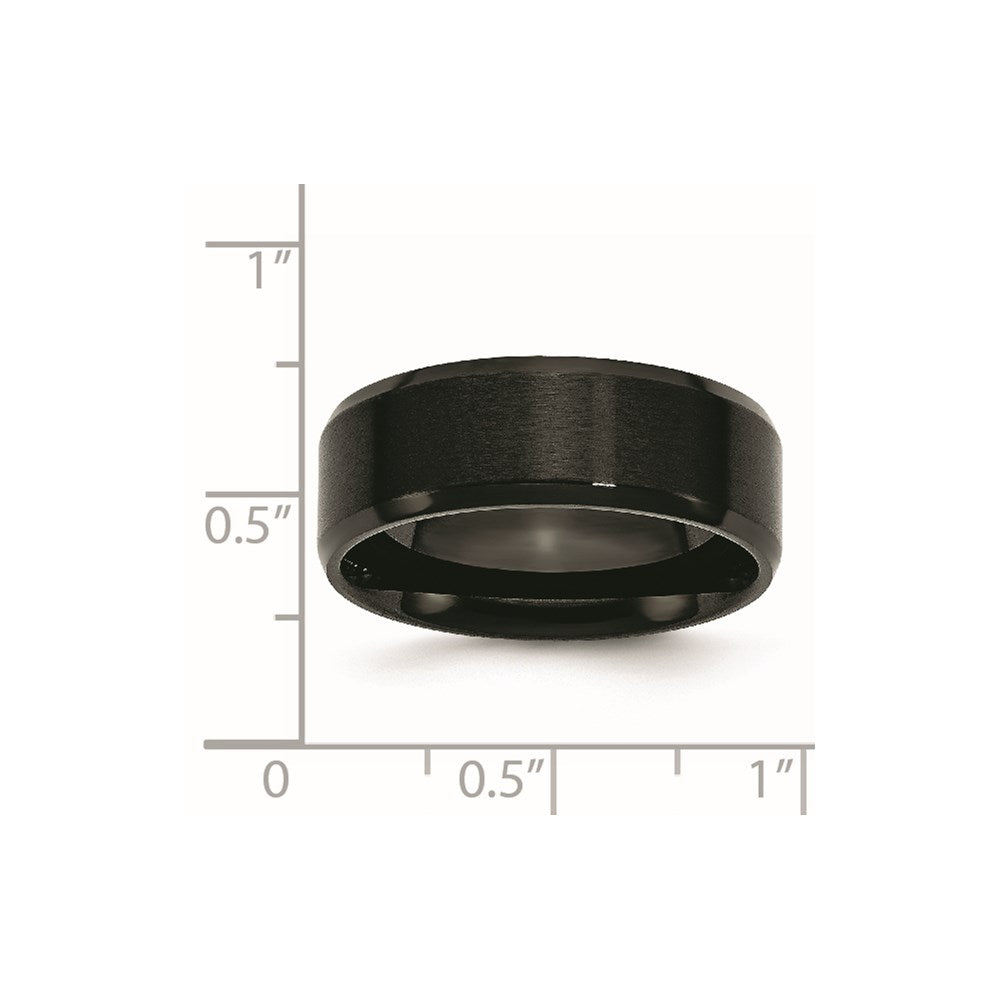 Stainless Steel Polished Brushed Center Black IP 8mm Beveled Edge Band Size - 7.5
