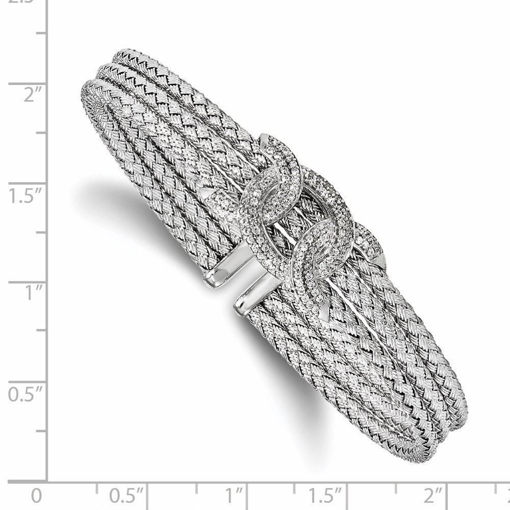 Sterling Silver Rhodium-plated CZ Woven Cuff 6.75  inches