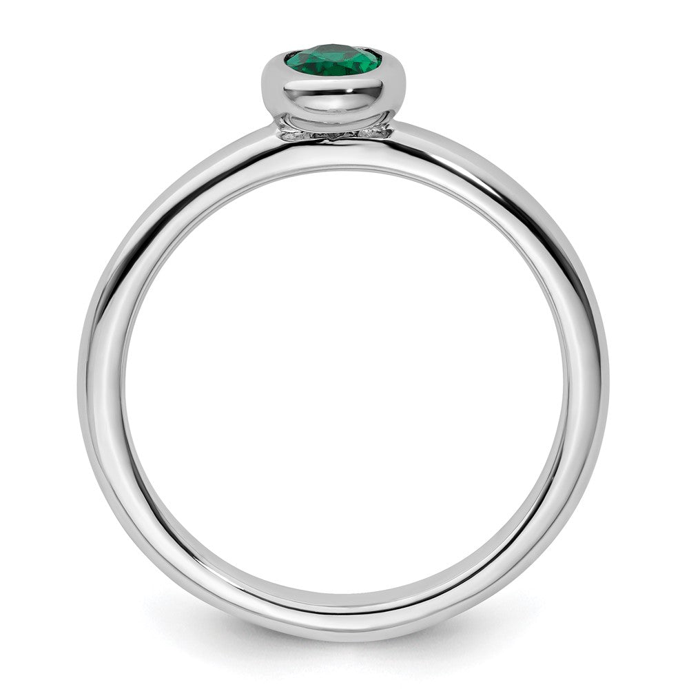 Sterling Silver Stackable Expressions Oval Created Emerald Ring Size -7