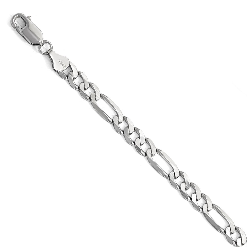 14K White Gold 6mm Flat Figaro Chain 9  inches