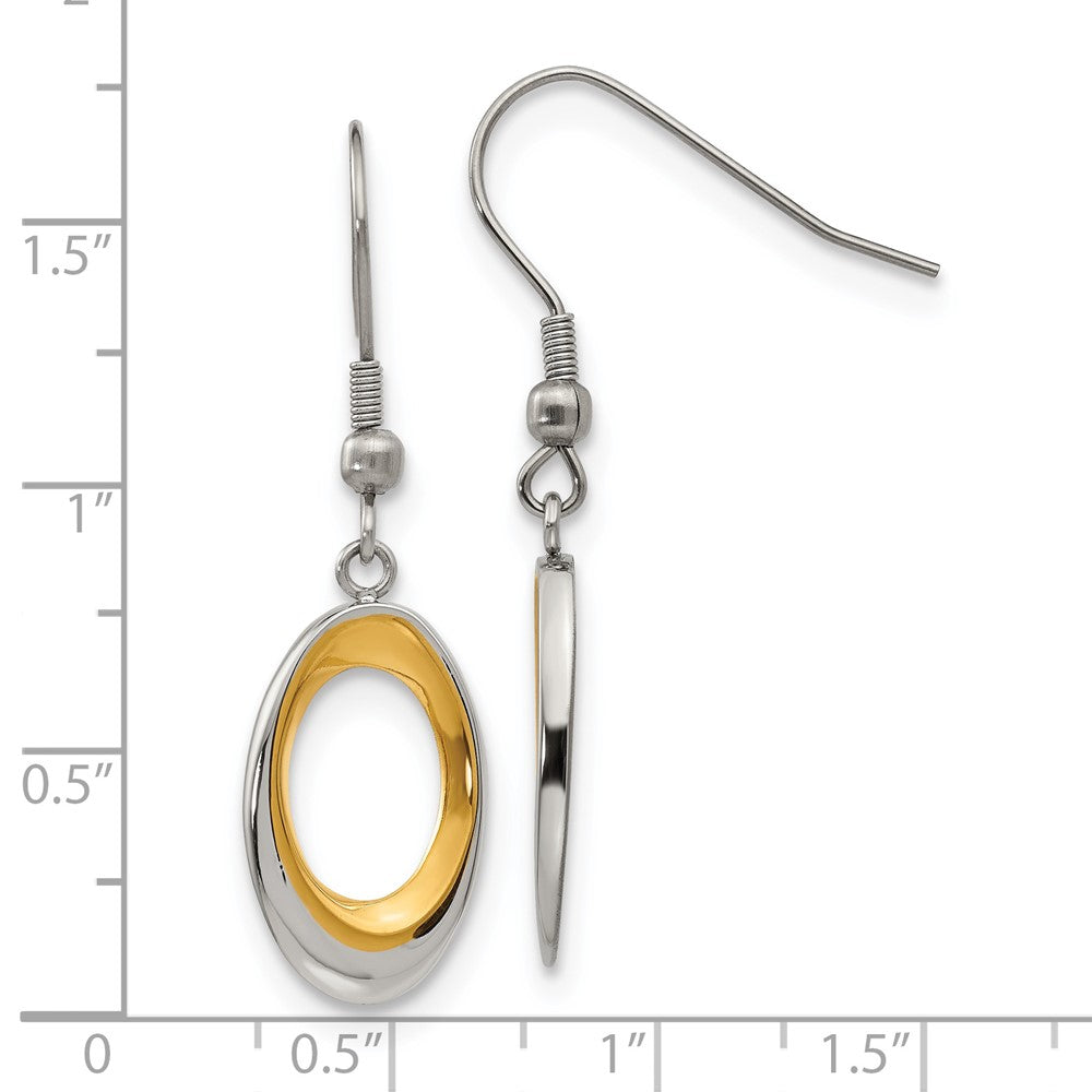 Stainless Steel Polished Yellow IP Oval Dangle Shepherd Hook Earrings