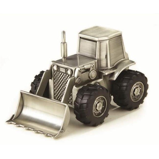 Leeber Bulldozer Money Bank, Pewter Finish, Silver 3.7" x 3.8" x 5.6"
