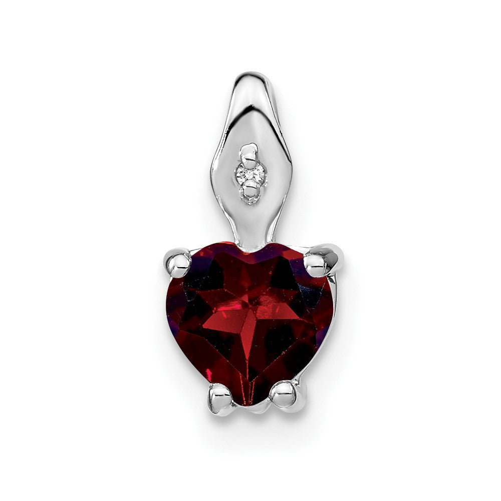 14k White Gold Heart Garnet and Diamond Pendant