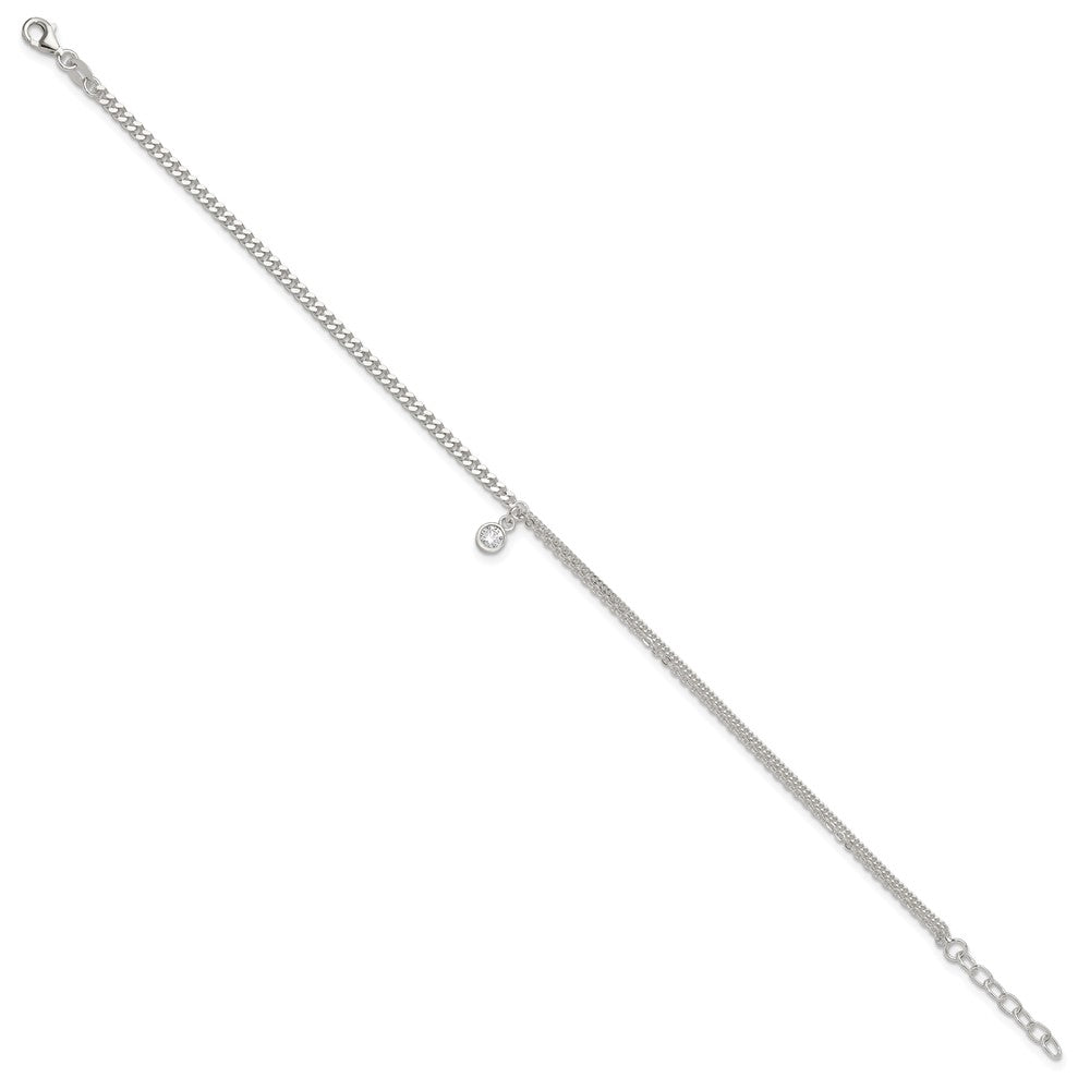 Sterling Silver CZ Fancy Chain 9in Plus 1in Ext. Anklet 9 inches