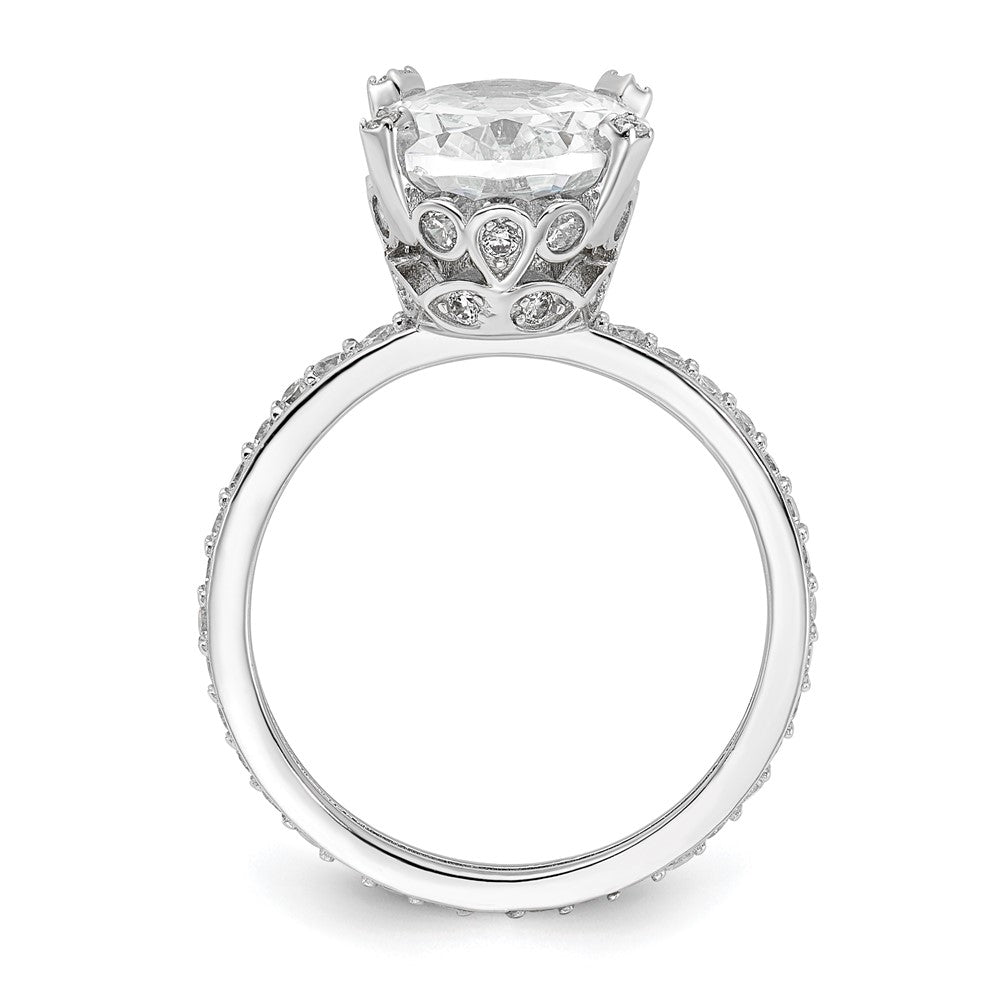 Sterling Silver Rhoudium-plated Oval CZ Ring
