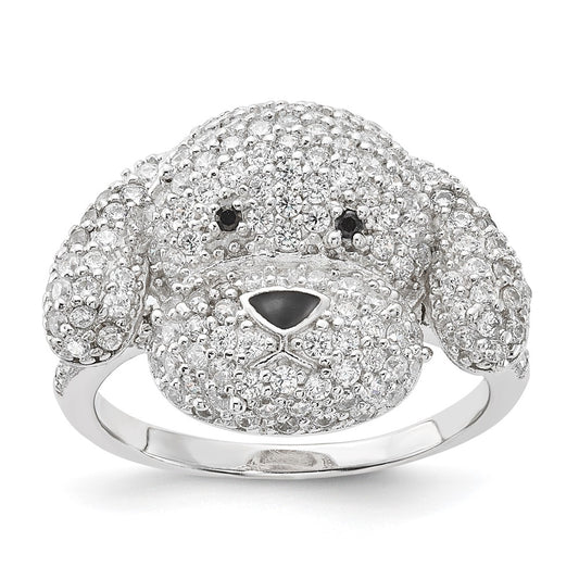 Cheryl M Sterling Silver Enameled Black and White CZ Puppy Ring
