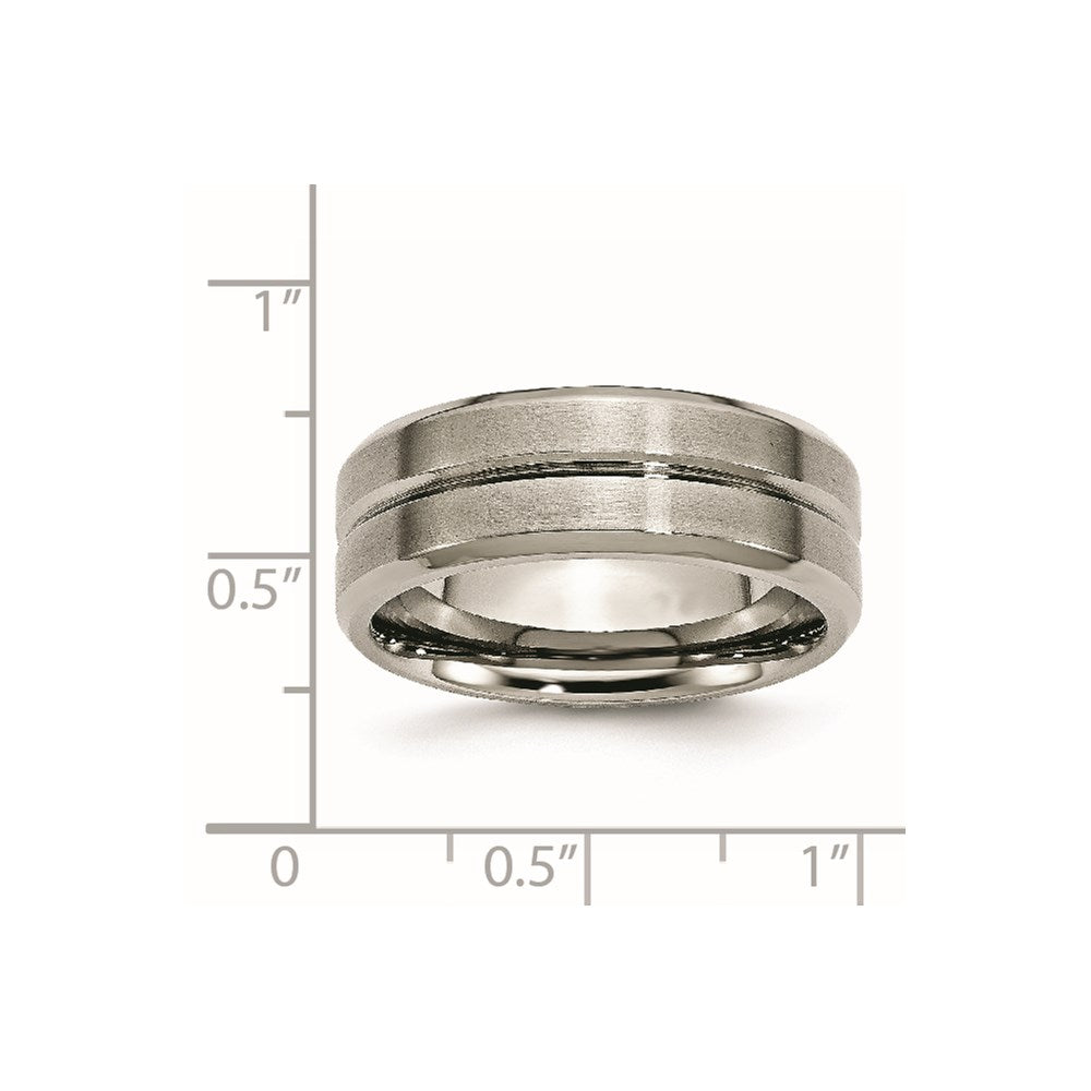 Titanium Brushed and Polished 8mm Grooved Beveled Edge Band Size - 11.5