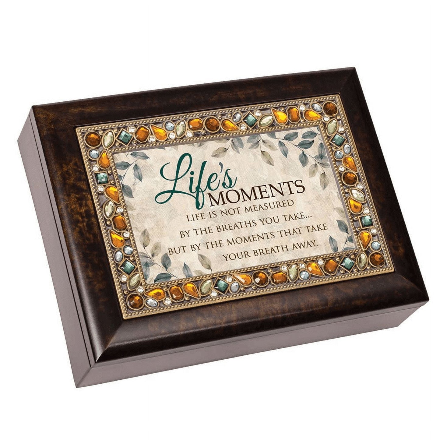 8" Brown and Green Italian Style Rectangular "Life's MOMENTS" Printed Musical Box