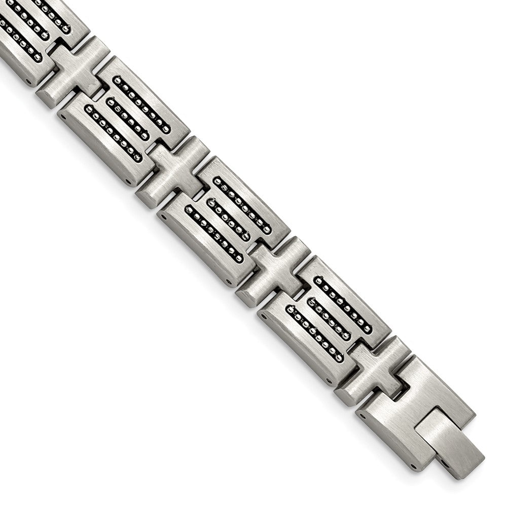 Stainless Steel Brushed with Polished Beads 8.5in Bracelet 8.5 inches