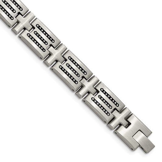 Stainless Steel Brushed with Polished Beads 8.5in Bracelet 8.5 inches