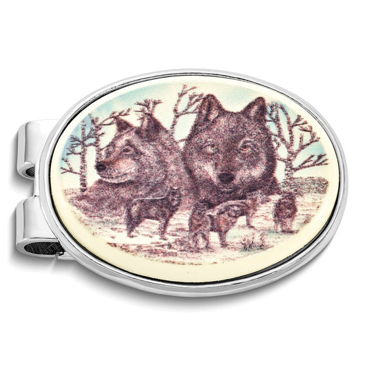 Barlow Designs Color Wolf Portrait Oval Money Clip