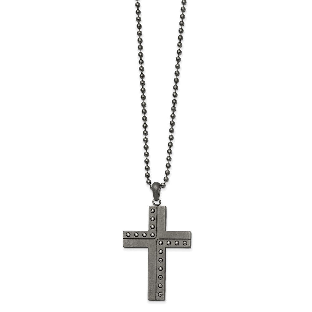 Stainless Steel Polished & Matte Finish Gun Metal IP Cross 22in Necklace