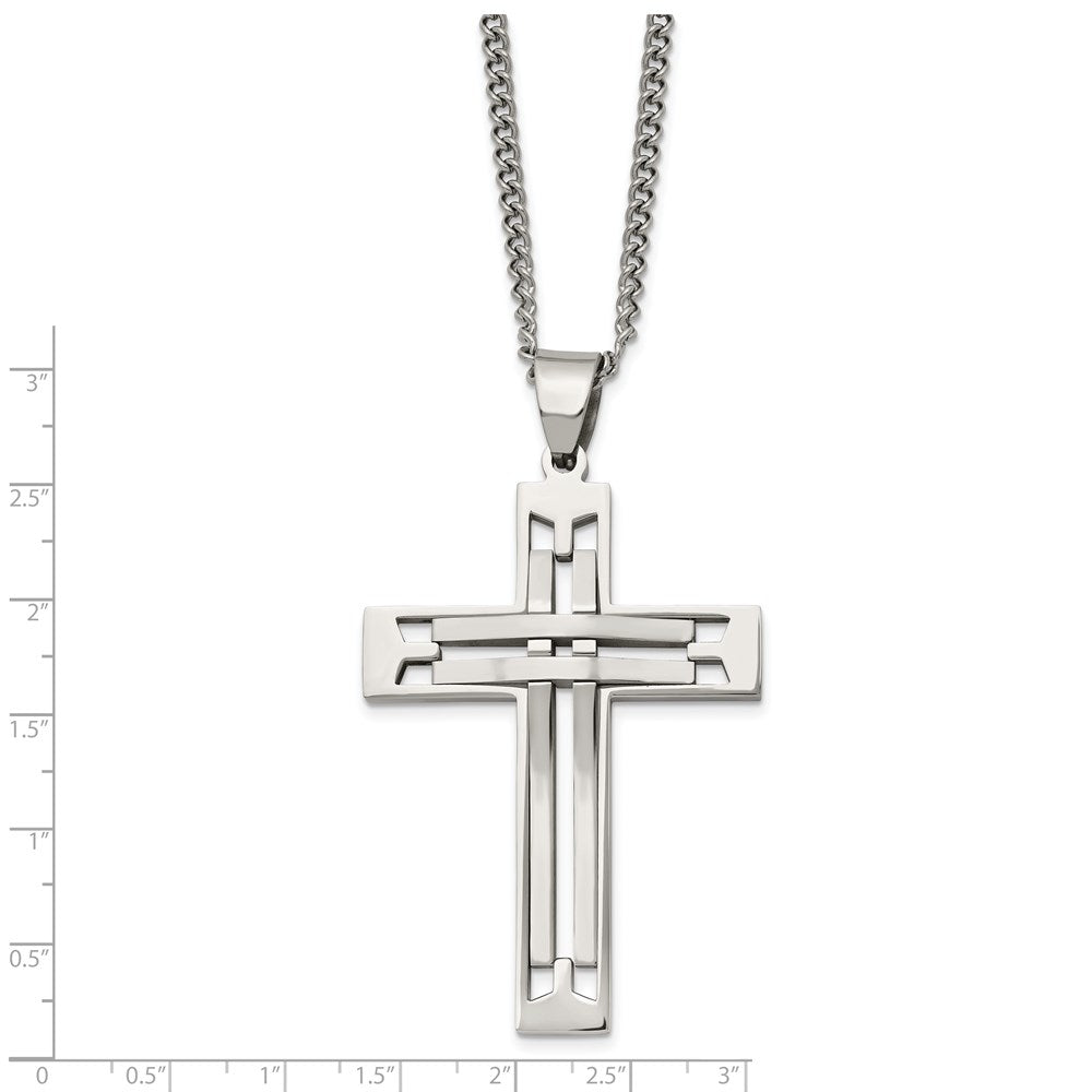 Stainless Steel Polished Cross 24in Necklace