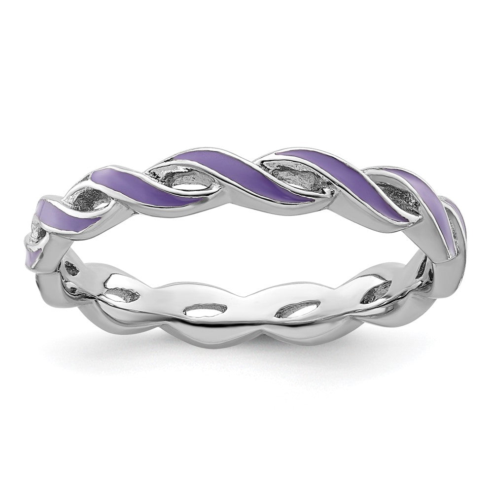 Sterling Silver Stackable Expressions Purple Enamel Ring Size -8