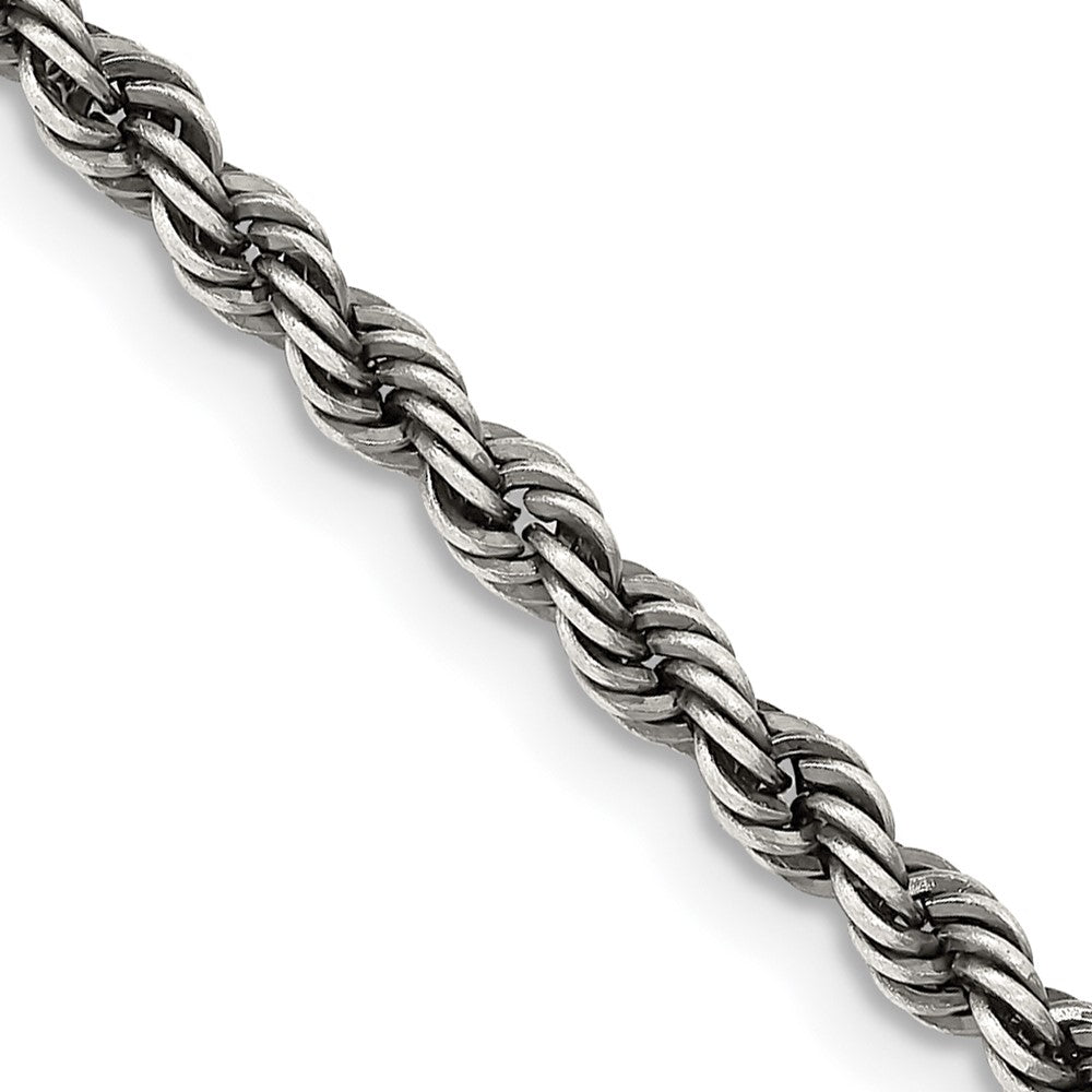 Sterling Silver Ruthenium-plated 3.4mm Rope Chain 30 Inches