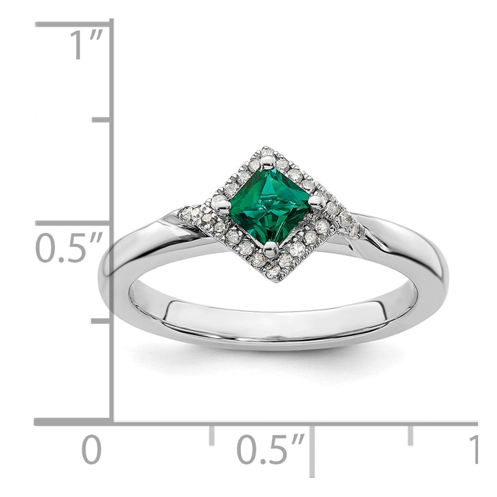 Sterling Silver Stackable Expressions Polished Cr. Emerald & Dia Ring Size -10