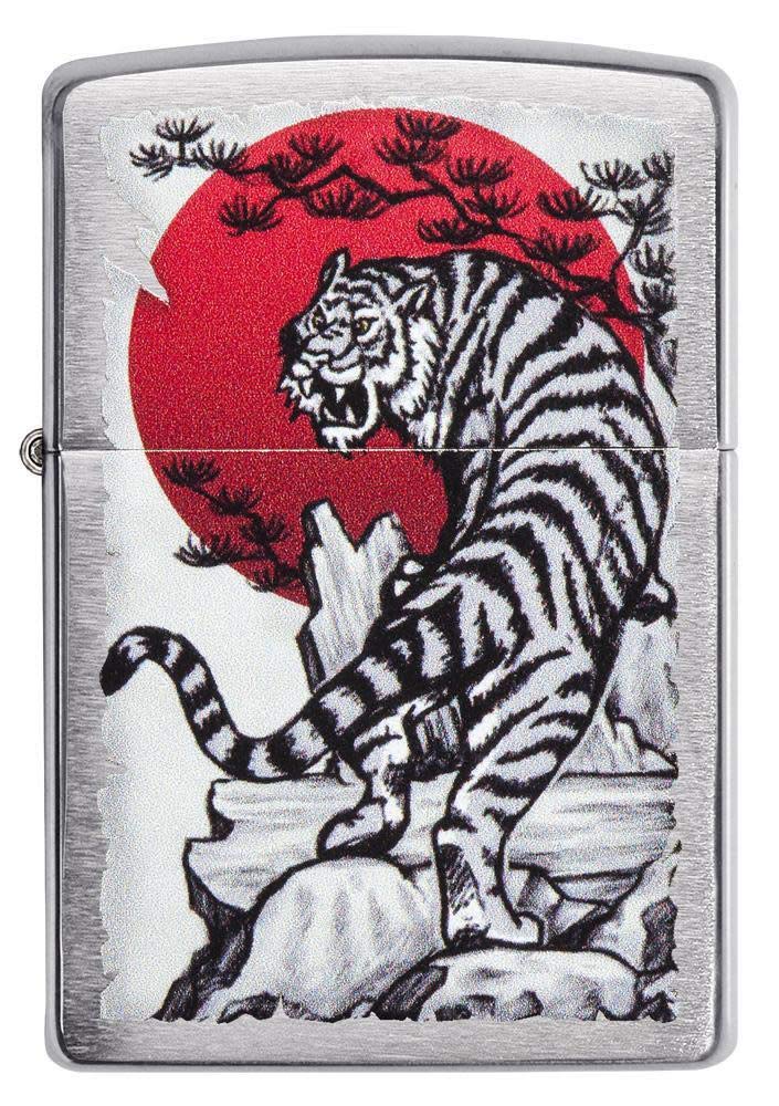 Zippo Asian Tiger Design Brushed Chrome Pocket Lighter