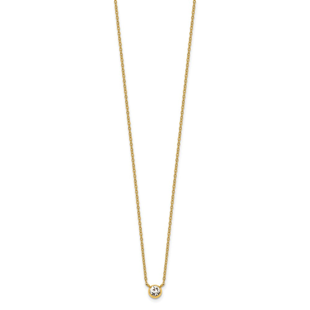 Stainless Steel Polished Yellow IP Clear Glass 16in w/2in ext. Necklace
