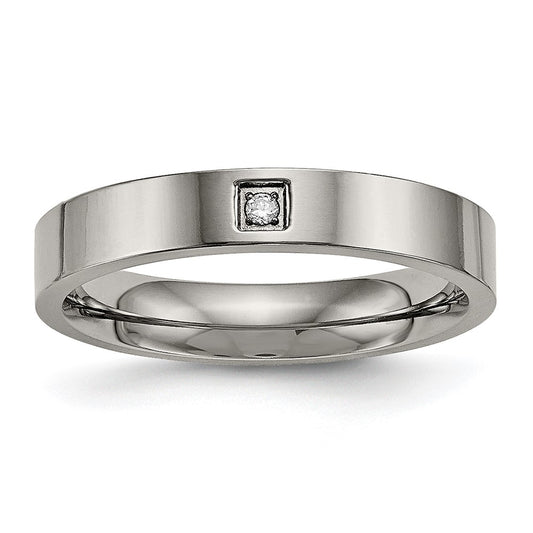 Titanium Polished with CZ 4mm Flat Comfort Fit Band Size - 7
