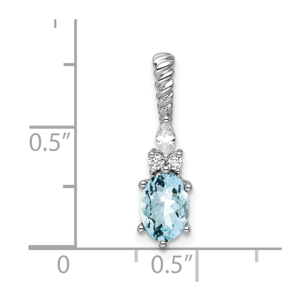 14K White Gold Polished Diamond and Aquamarine Twisted Chain Slide