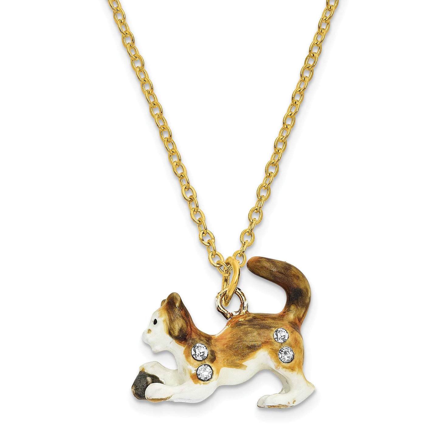 Luxury Giftware by Jere Pewter Bejeweled Crystals Gold-tone Enameled THOM & JERE Cat & Mouse Trinket Box with Matching 18 Inch Necklace QBJ2110
