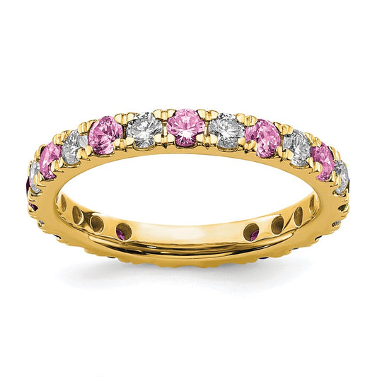 14k 3/4 carat Lab Grown Diamond VS/SI+ G+ and Lab Created Pink Sapphire Size 4 Eternity Band