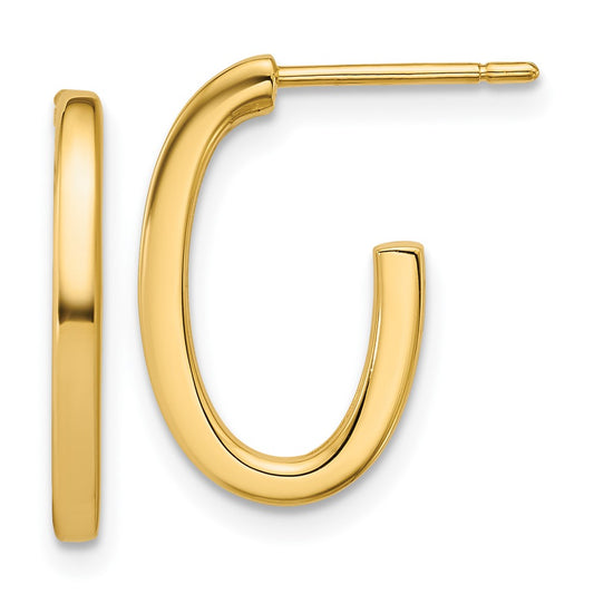 14K Polished 2.0mm Flat Oval Post J-Hoop Earrings