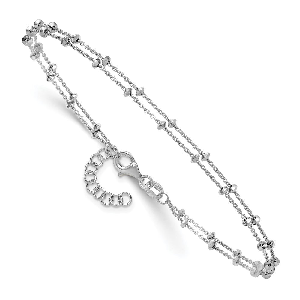 SS RH-plated Polish/Dia-cut 2-Strand 9in Plus 1in ext. Anklet