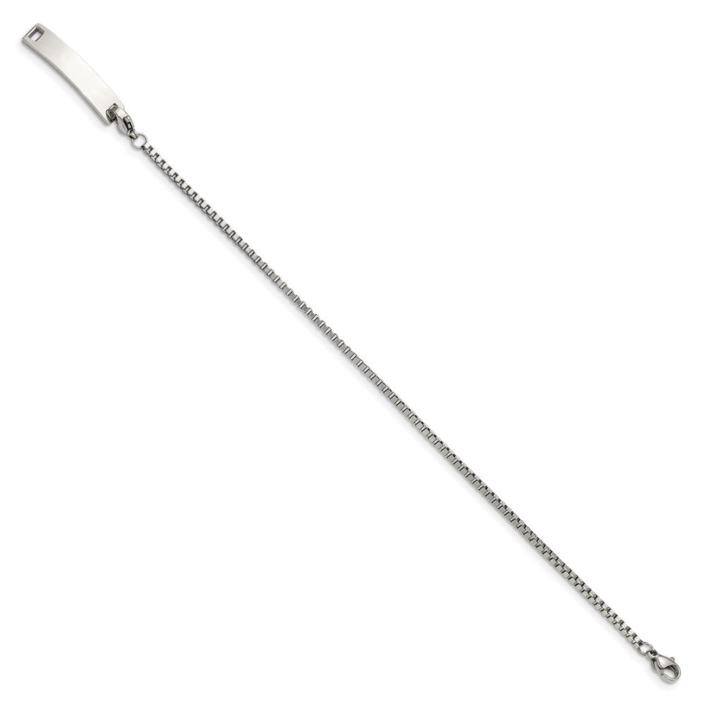 Stainless Steel Polished Box Chain w/Removeable ID Plate 8.5in Bracelet 8.5 inches