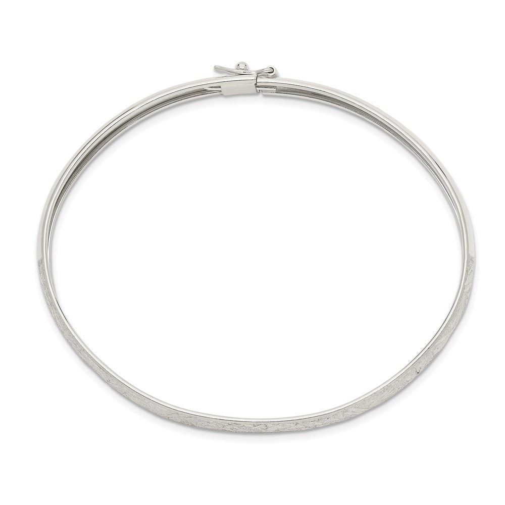 Sterling Silver 6.5mm Laser and Diamond-cut Flexible Bangle 7 inches