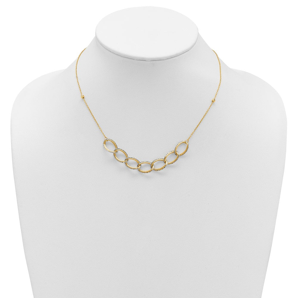 14K Two-tone Pol/Texture/Dia-cut Oval w/ 1in Ext. Necklace