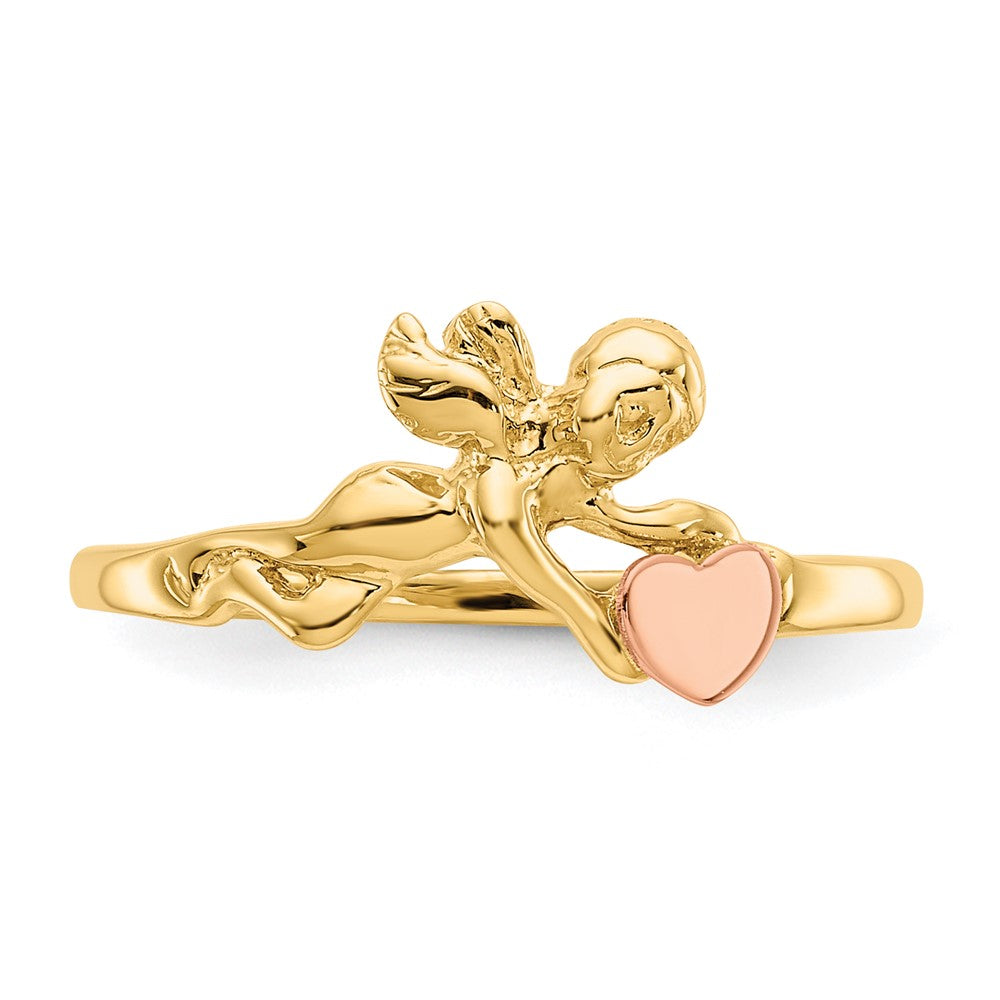 14K Two-tone Angel & Satin Heart Ring Size 6