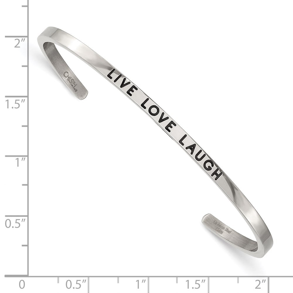 Stainless Steel Polished Enamel/Crystal LIVE LOVE LAUGH 3mm Cuff Bangle 7 inches
