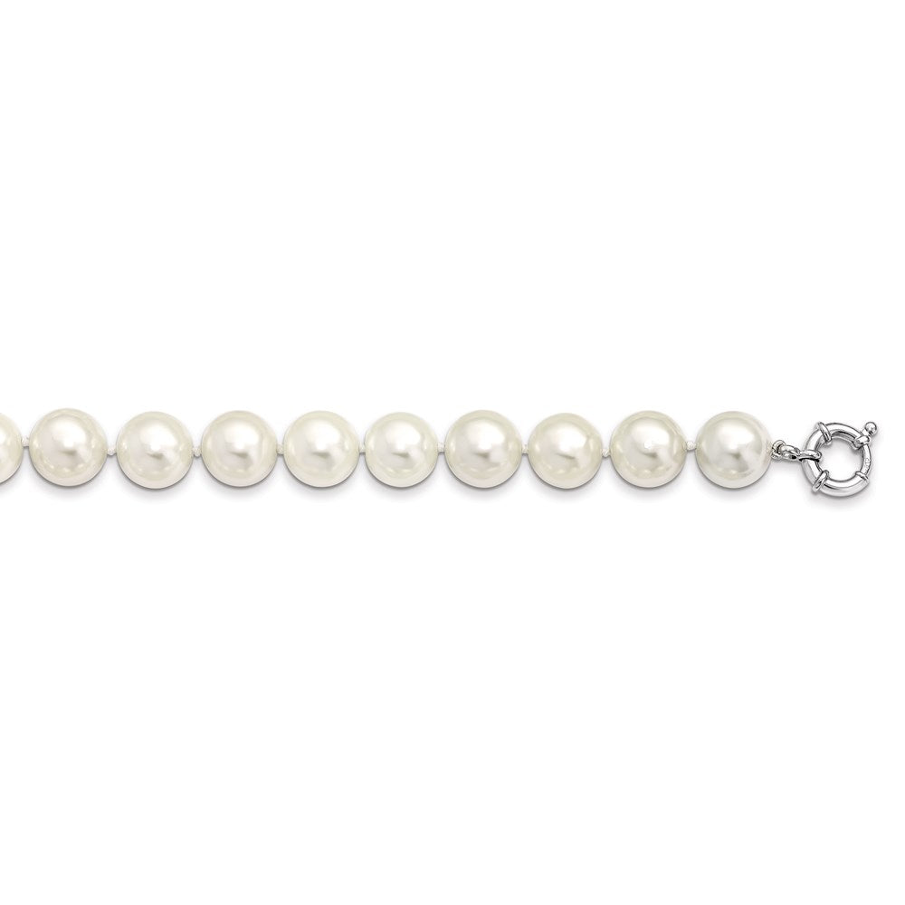 Majestik Sterling Silver Rhodium-plated 14-15mm White Imitation Shell Pearl Hand-knotted Necklace 18 Inches