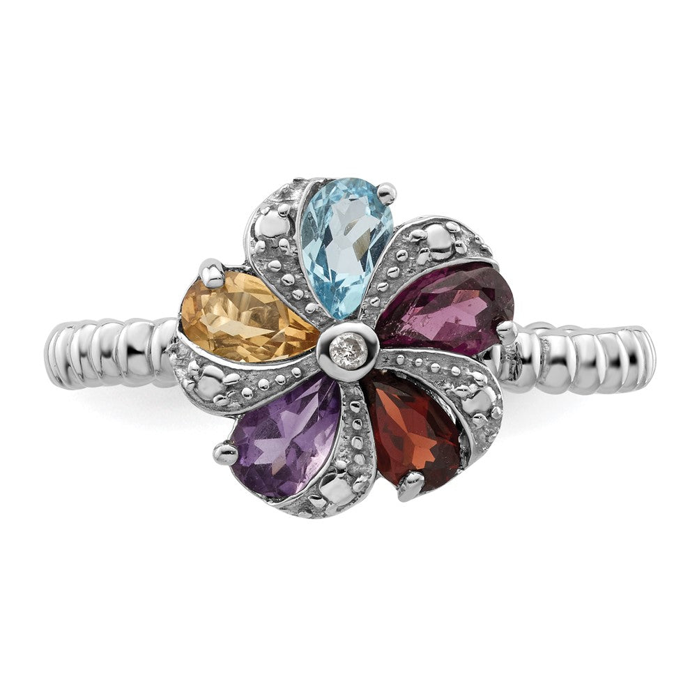 Sterling Silver Stackable Expressions Gemstone & Diamond Ring Size -10