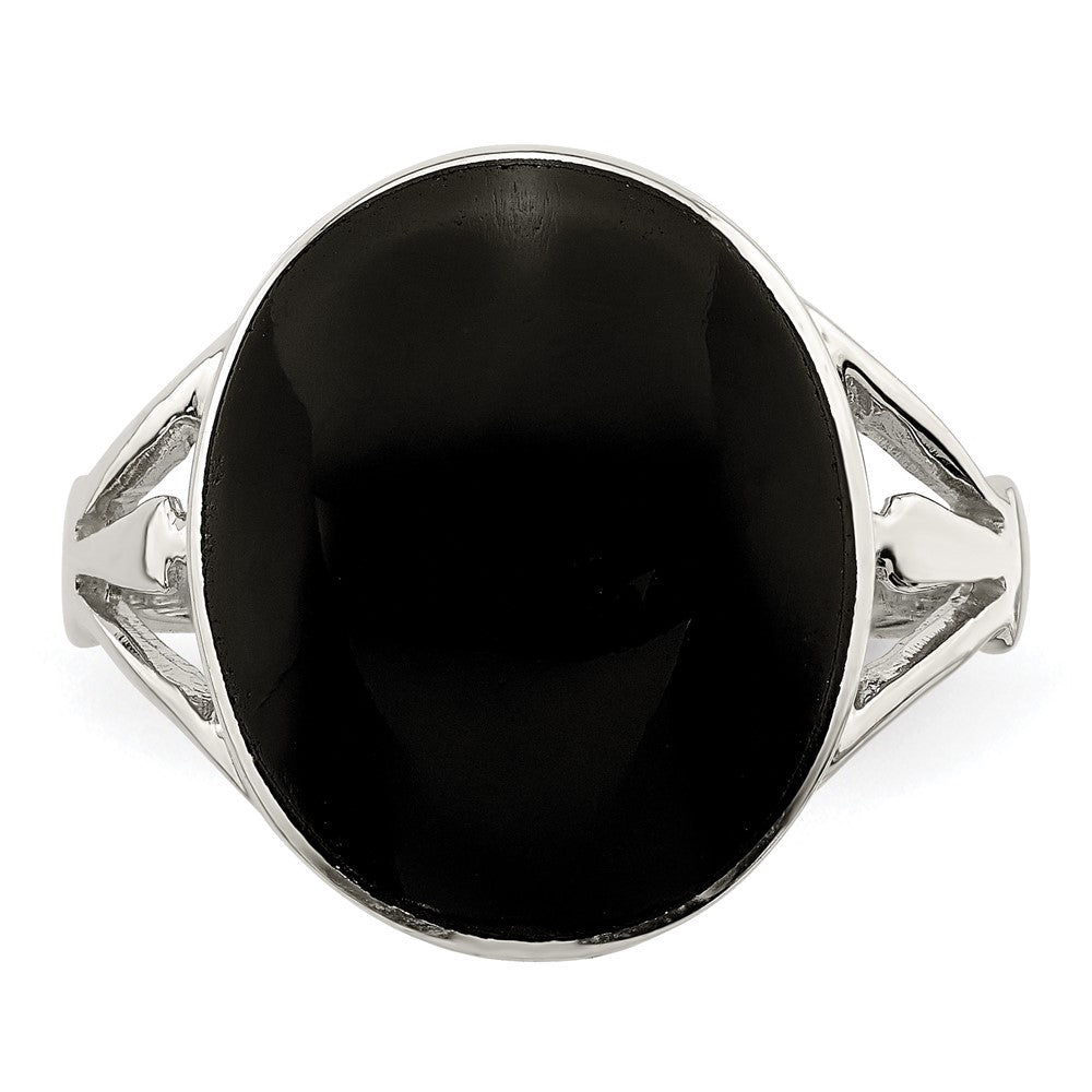 Sterling Silver Polished Black Onyx Oval Cut Ring