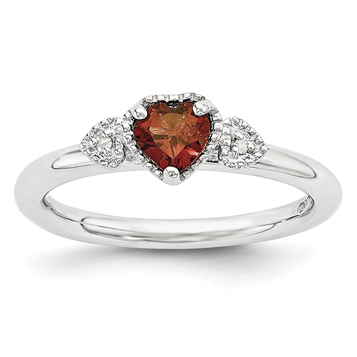 Sterling Silver Stackable Expressions Garnet & Diamond Hearts Ring