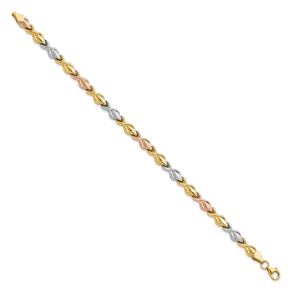 10k Tri-color Polished and Brushed Link Bracelet 7.5  inches