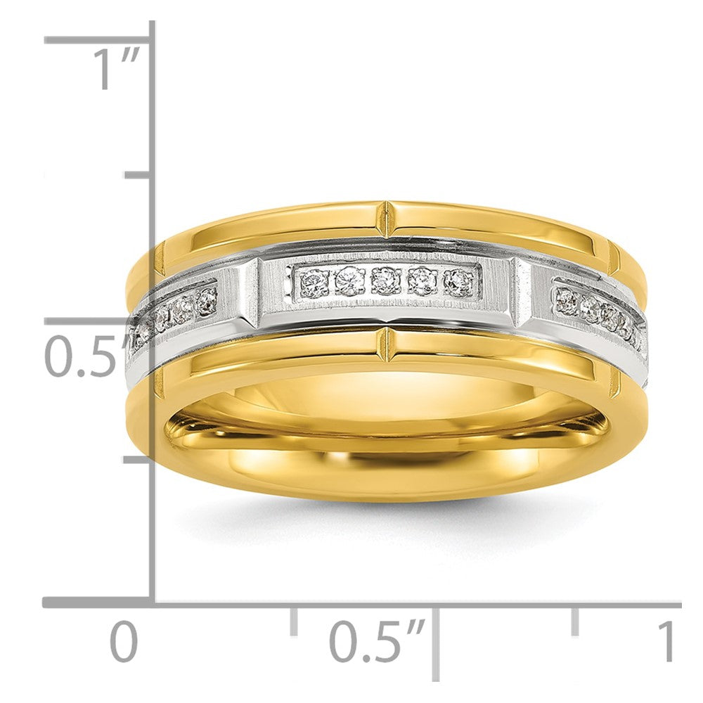 Chisel Stainless Steel Brushed and Polished Yellow IP-plated CZ 8mm Band Size - 11.5