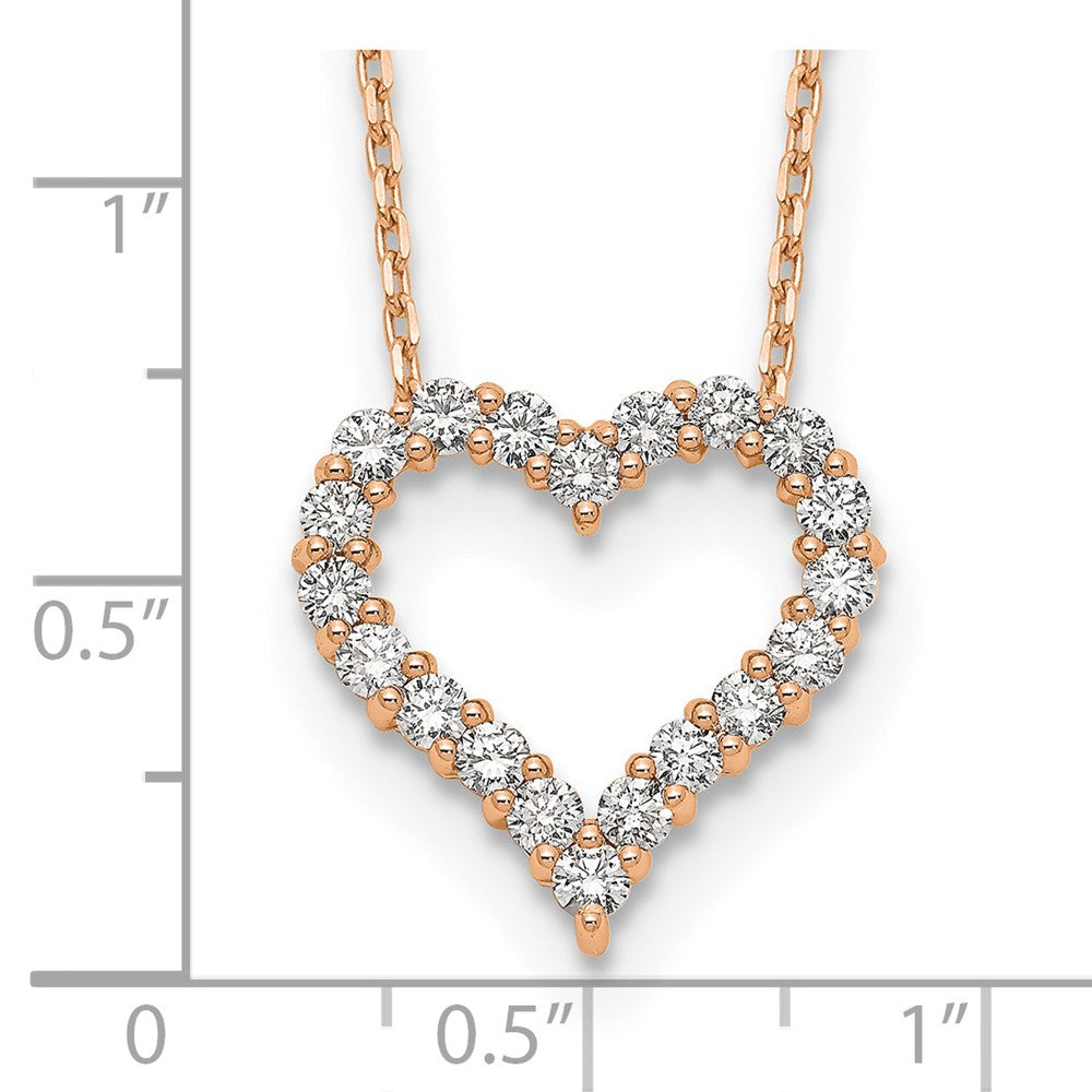 True Origin 14k Rose Gold 1 carat Lab Grown Diamond VS DEF 18 inch Open Heart Pendant Necklace