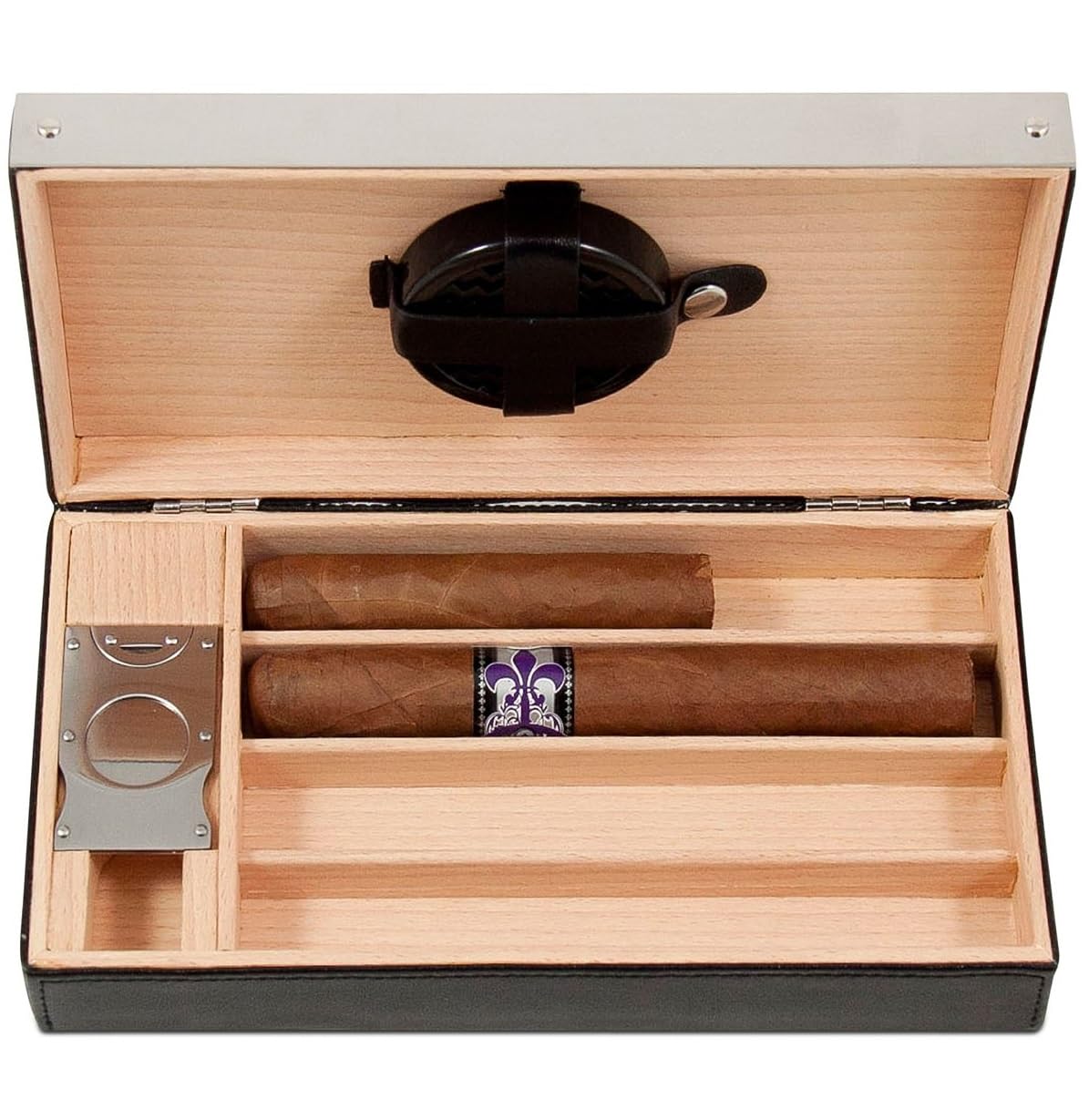 Bey-Berk Black Leather Humidor Gift Set