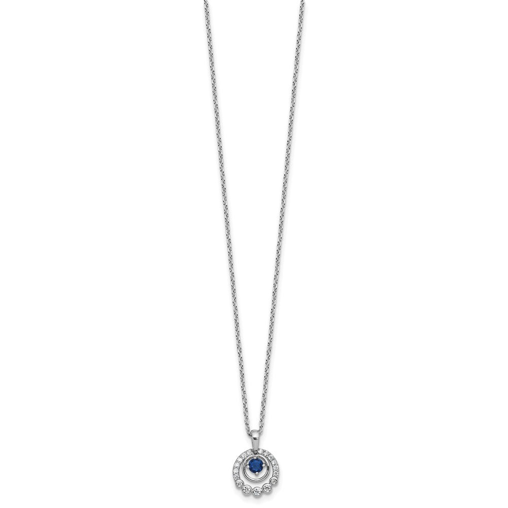 Cheryl M Sterling Silver Rhodium-plated Polished Blue Glass and CZ Circles with 2 Inch Extension Necklace 18 Inches