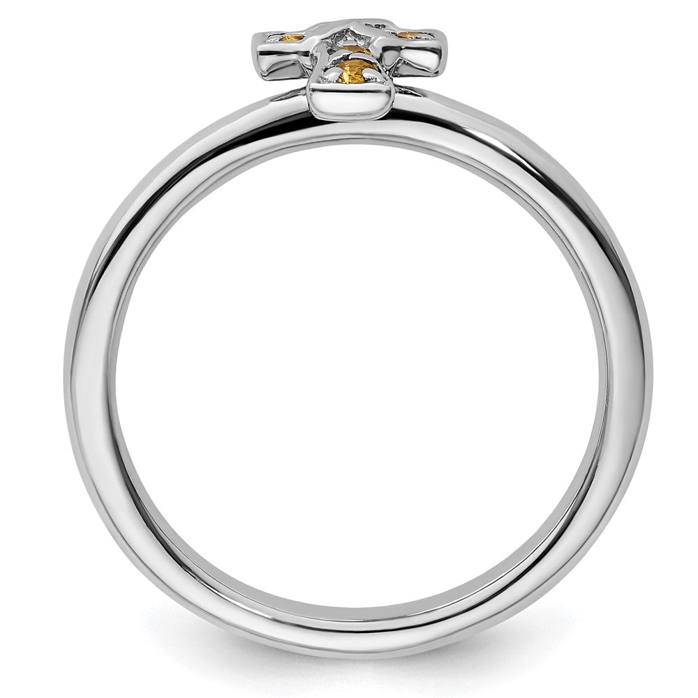 Sterling Silver Stackable Expressions Rhodium Citrine Cross Ring Size -5