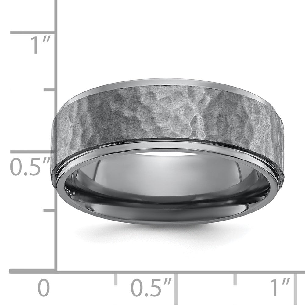 Chisel Tantalum Brushed and Polished Hammered Center 8mm Beveled Edge Band Size - 10
