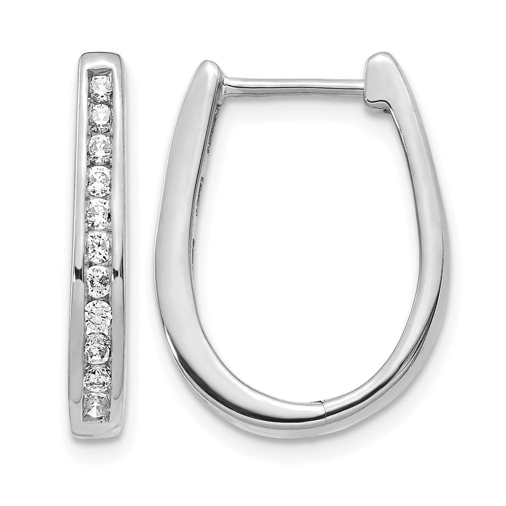 14K White Gold 1/2 Carat Diamond Channel-Set Oval Hinged Hoop Earrings
