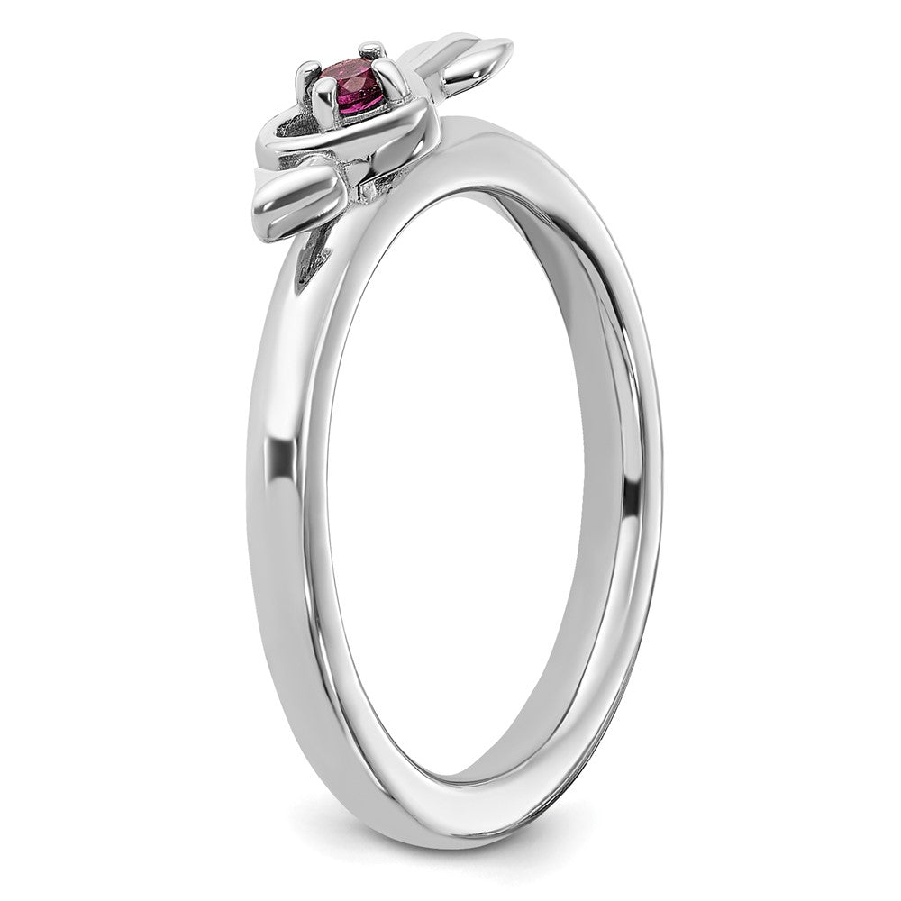 Sterling Silver Stackable Expressions Rhodium-plated Rhodolite Heart with Arrow Ring Size -6