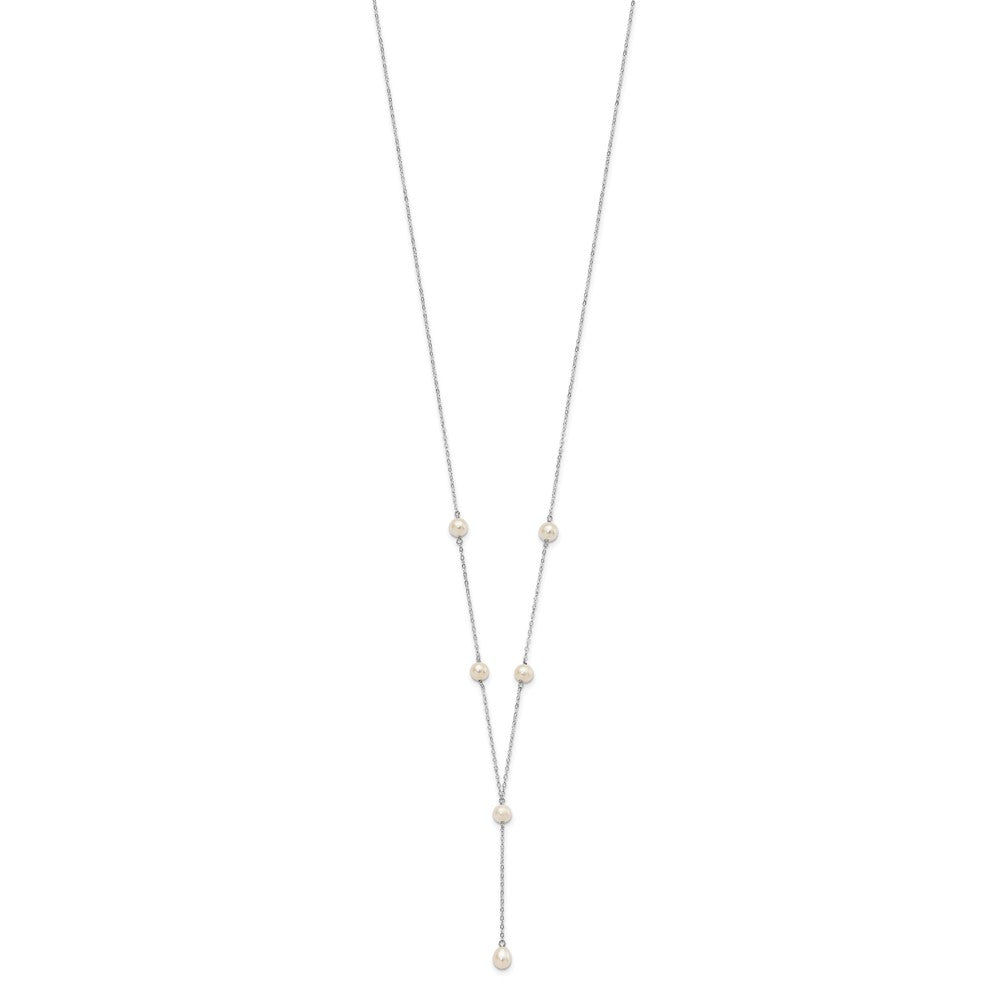 Sterling Silver Rhodium-plated 6-8mm White Teardrop and Semi-Round Freshwater Cultured Pearl 6-Station Y-Drop 16 inch Necklace 16 Inches