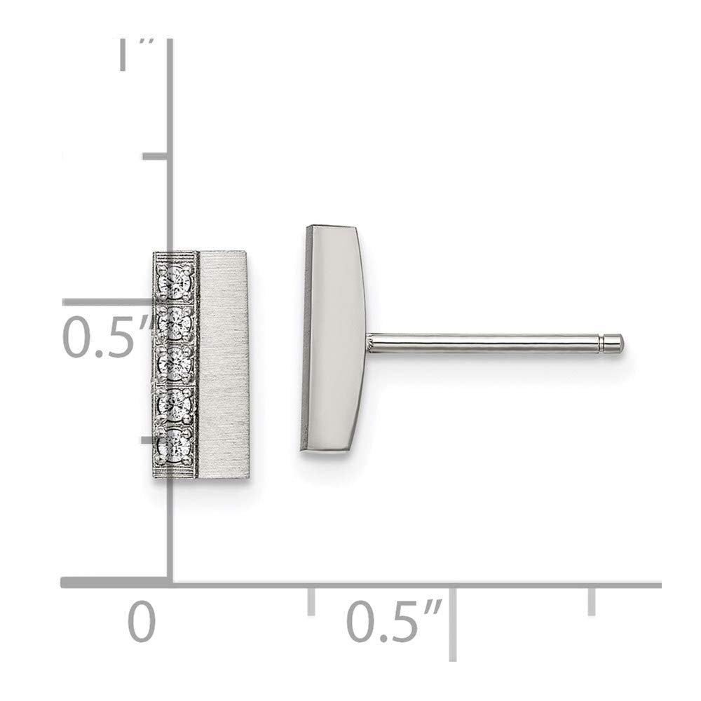 Stainless Steel Brushed w/CZ Bar Post Earrings